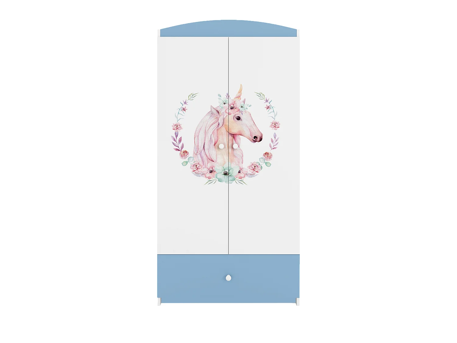 Kinderkleiderschrank Babydreams Drehtürenschrank Kleiderschrank Pferd Blau