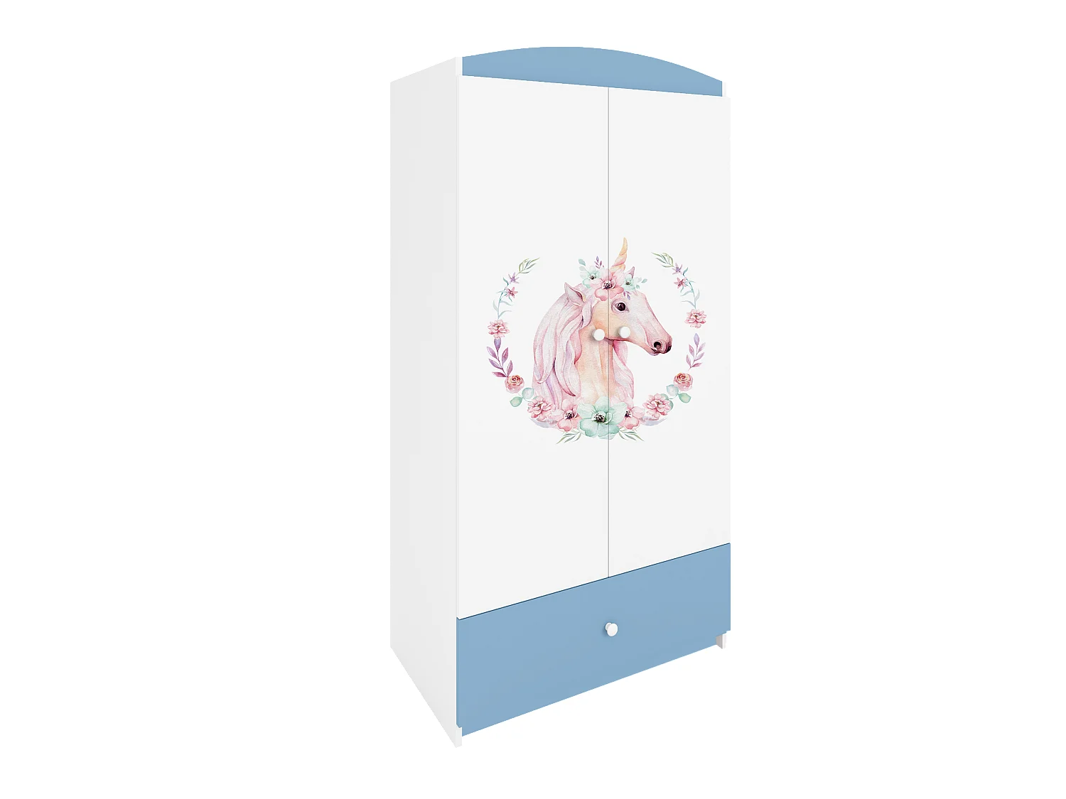 Kinderkleiderschrank Babydreams Drehtürenschrank Kleiderschrank Pferd Blau