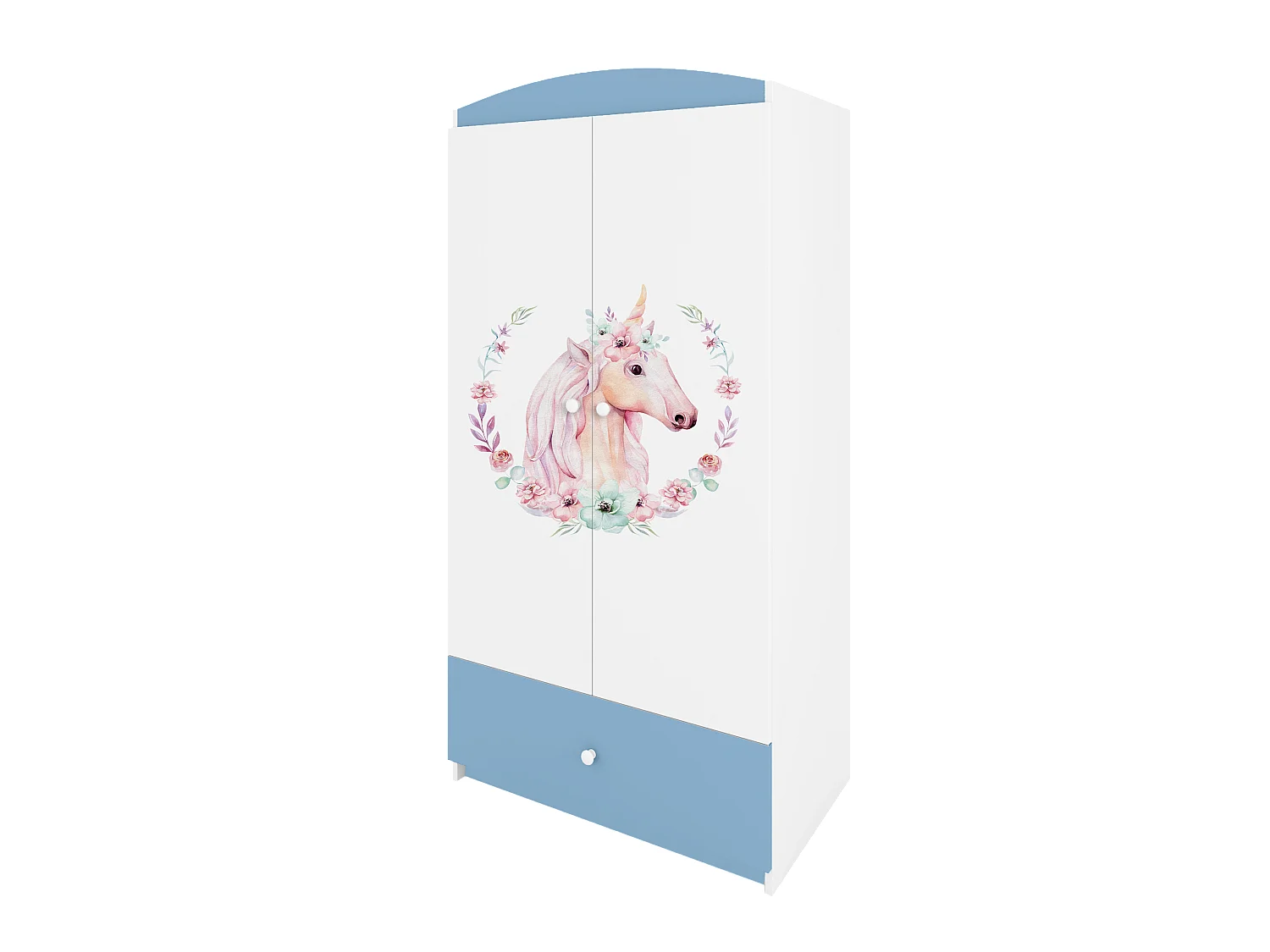 Kinderkleiderschrank Babydreams Drehtürenschrank Kleiderschrank Pferd Blau