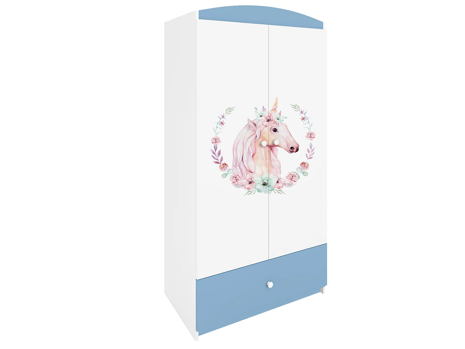 Kinderkleiderschrank Babydreams Drehtürenschrank Kleiderschrank Pferd Blau