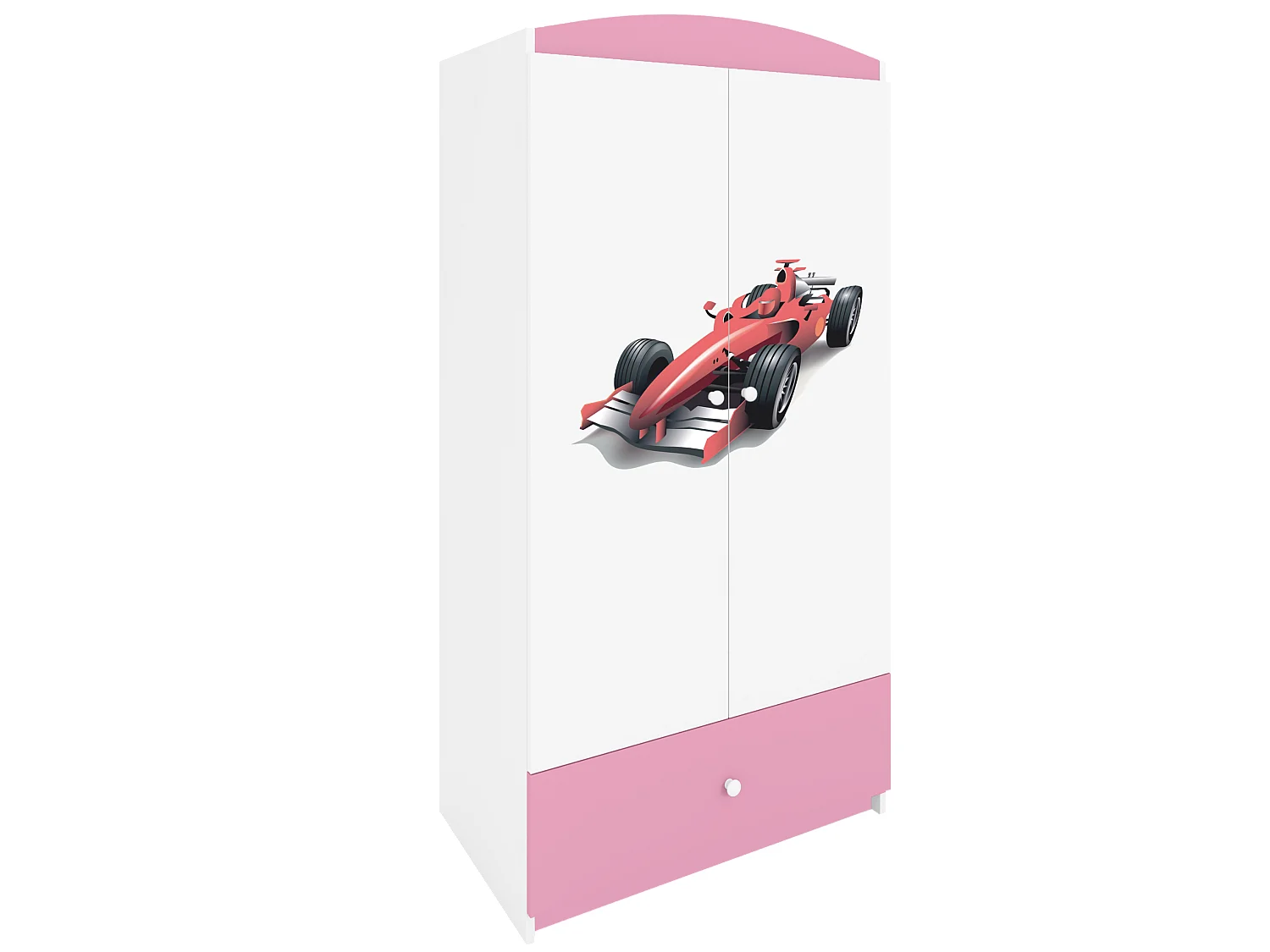 Kinderkleiderschrank Babydreams Drehtürenschrank Kleiderschrank Formel 1 Hellrosa