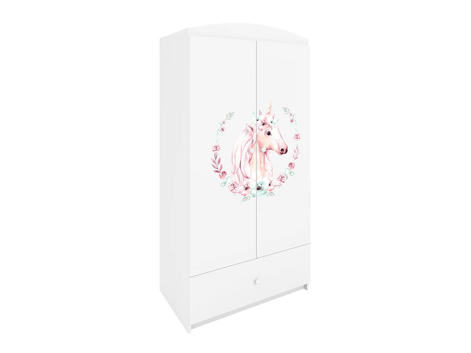 Kinderkleiderschrank Babydreams Drehtürenschrank Kleiderschrank Pferd Weiß