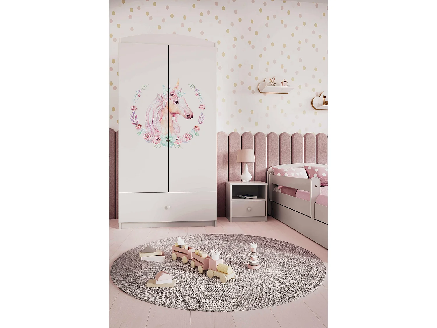 Kinderkleiderschrank Babydreams Drehtürenschrank Kleiderschrank Pferd Weiß