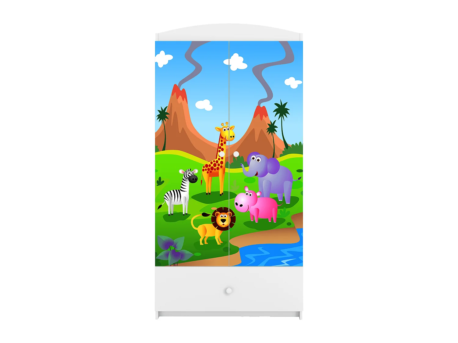 Kinderkleiderschrank Babydreams Drehtürenschrank Kleiderschrank Safari Weiß