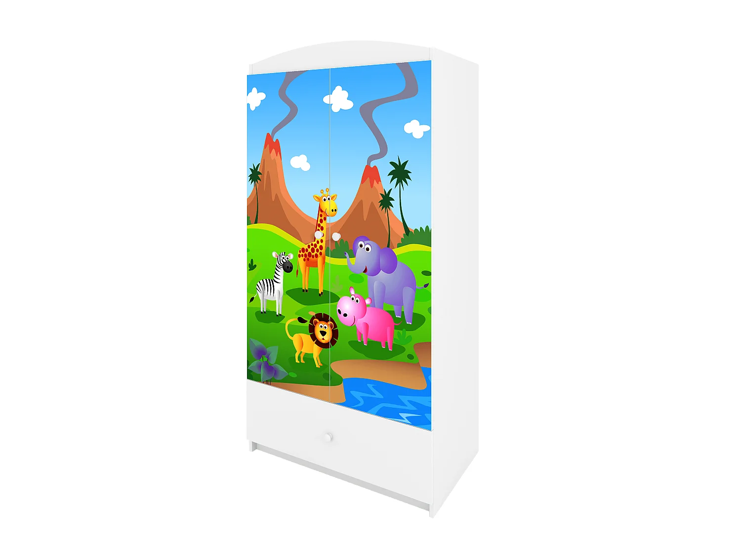 Kinderkleiderschrank Babydreams Drehtürenschrank Kleiderschrank Safari Weiß