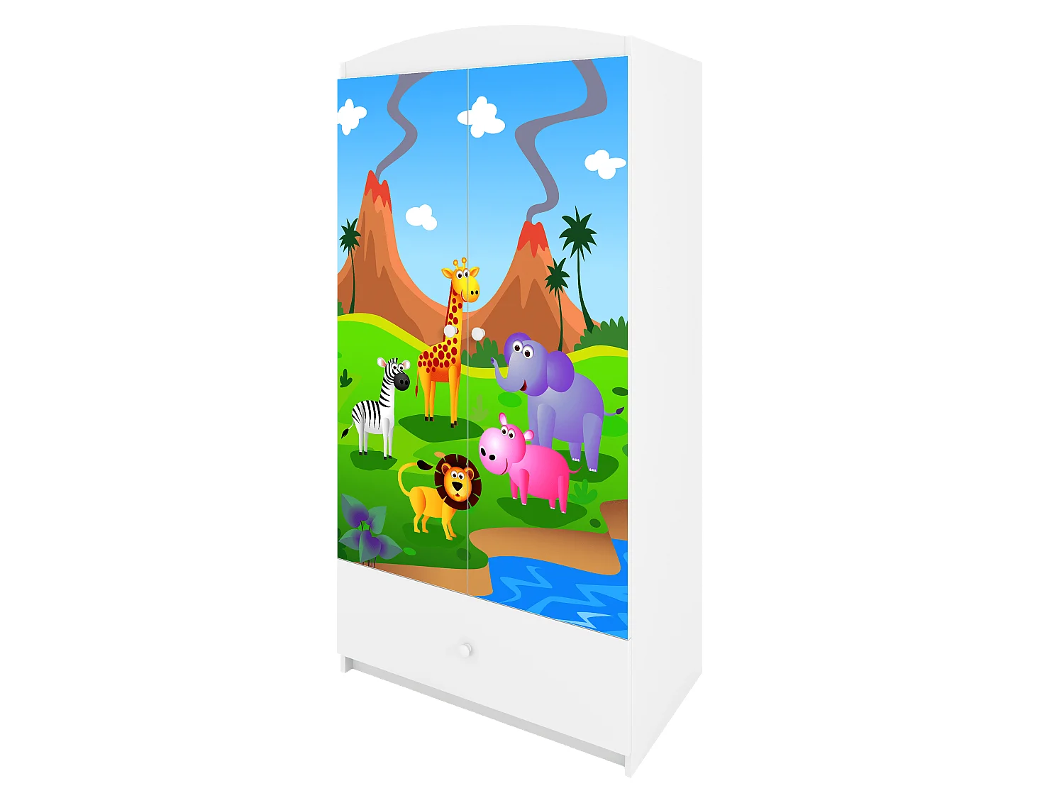 Kinderkleiderschrank Babydreams Drehtürenschrank Kleiderschrank Safari Weiß