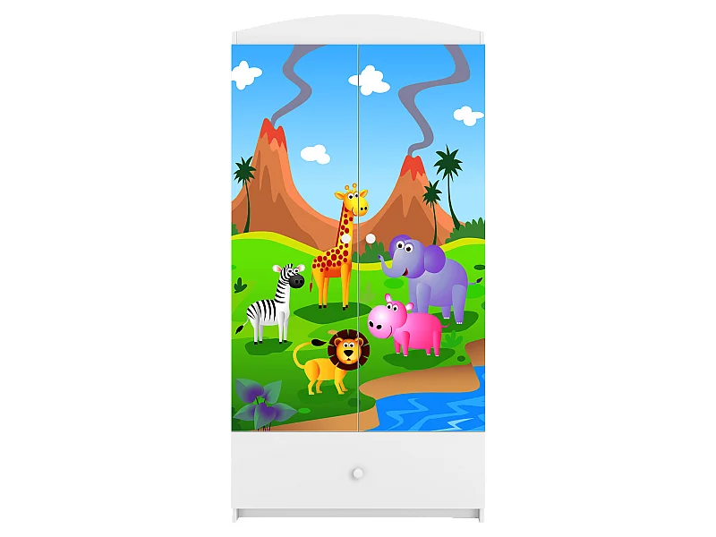 Kinderkleiderschrank Babydreams Drehtürenschrank Kleiderschrank Safari Weiß