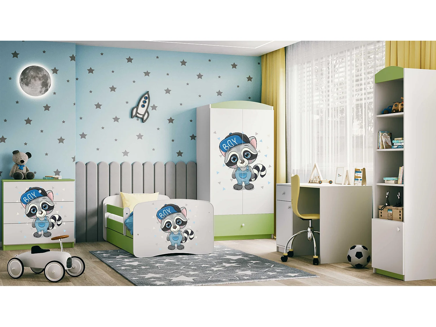 Kinderkleiderschrank Babydreams Drehtürenschrank Kleiderschrank Waschbär Grün