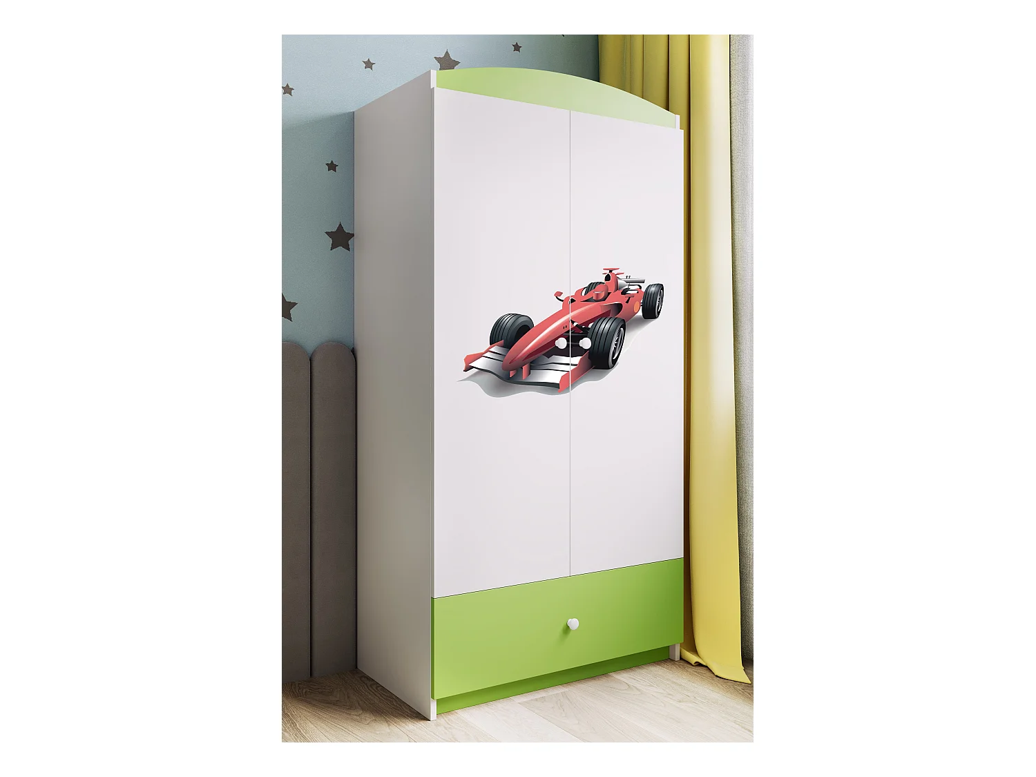 Kinderkleiderschrank Babydreams Drehtürenschrank Kleiderschrank Formel 1 Grün