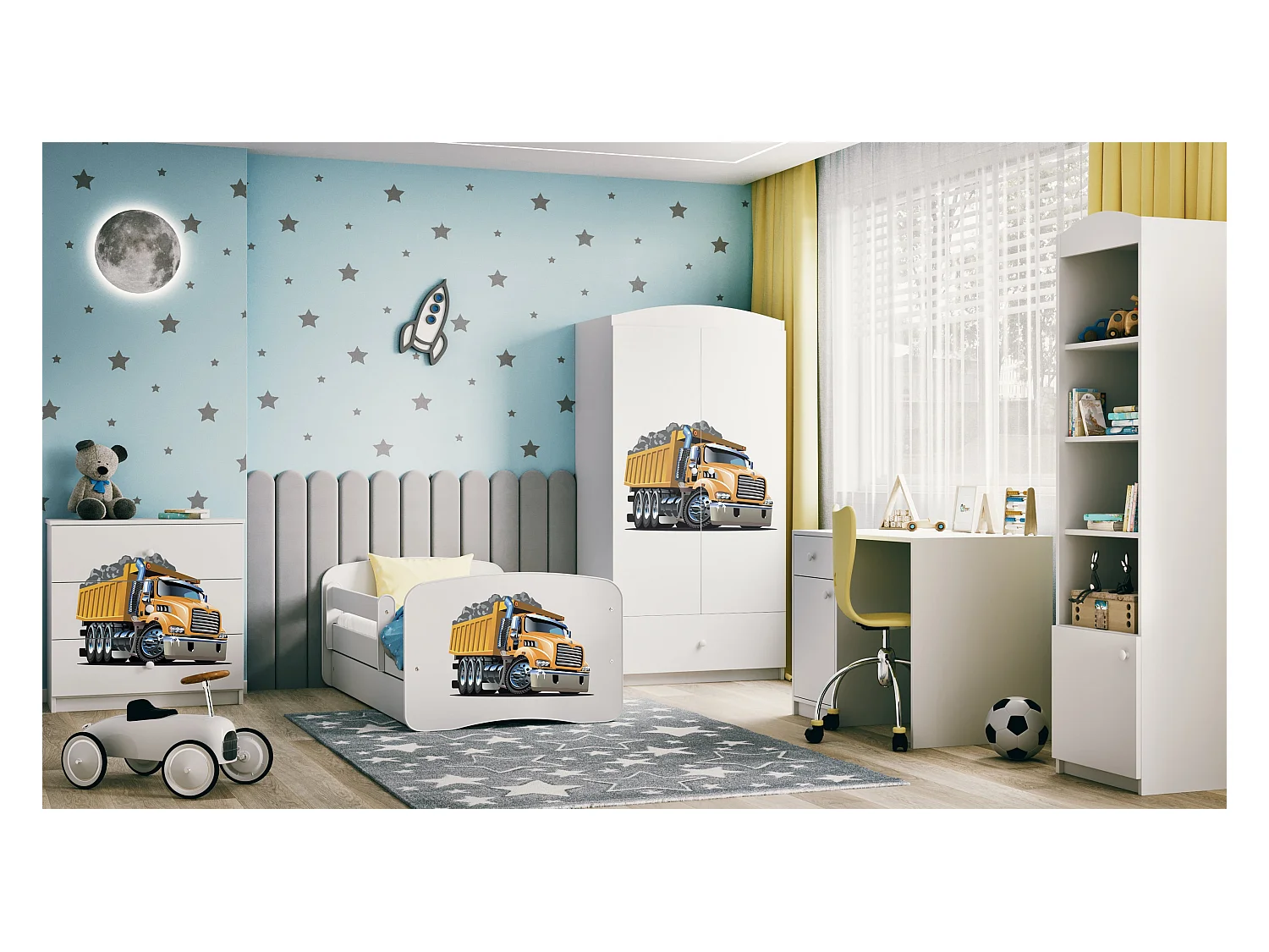 Kinderkleiderschrank Babydreams Drehtürenschrank Kleiderschrank Lastwagen Weiß