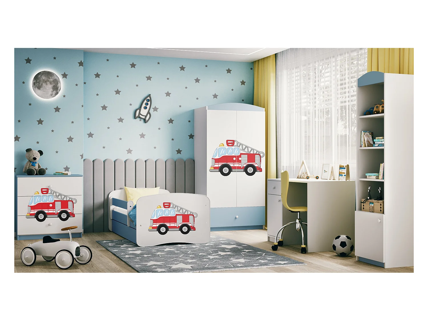 Kinderkleiderschrank Babydreams Drehtürenschrank Kleiderschrank Löschzug Blau