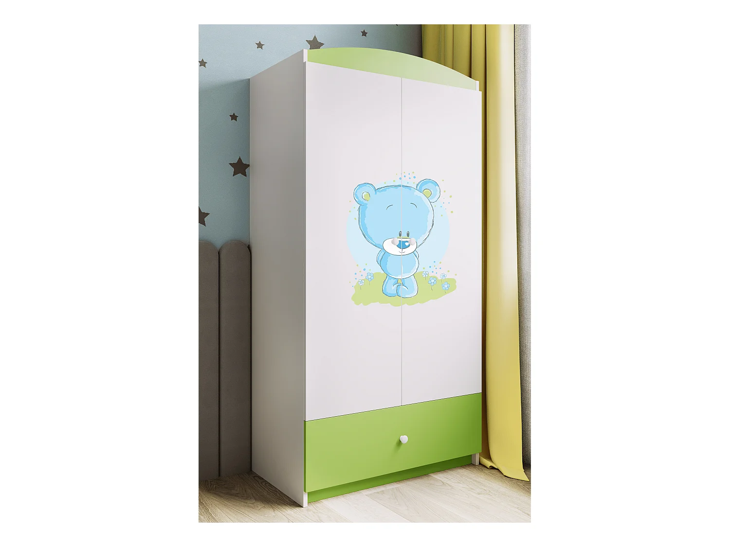 Kinderkleiderschrank Babydreams Drehtürenschrank Kleiderschrank Blaubär Grün