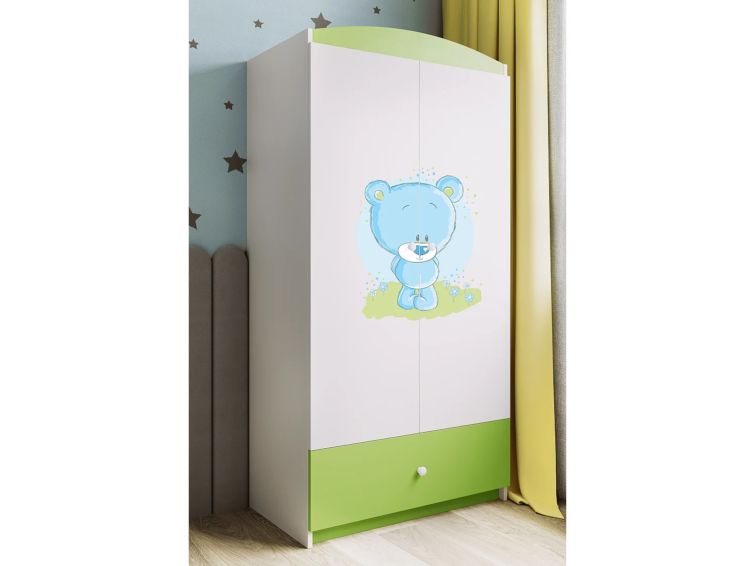 Kinderkleiderschrank Babydreams Drehtürenschrank Kleiderschrank Blaubär Grün