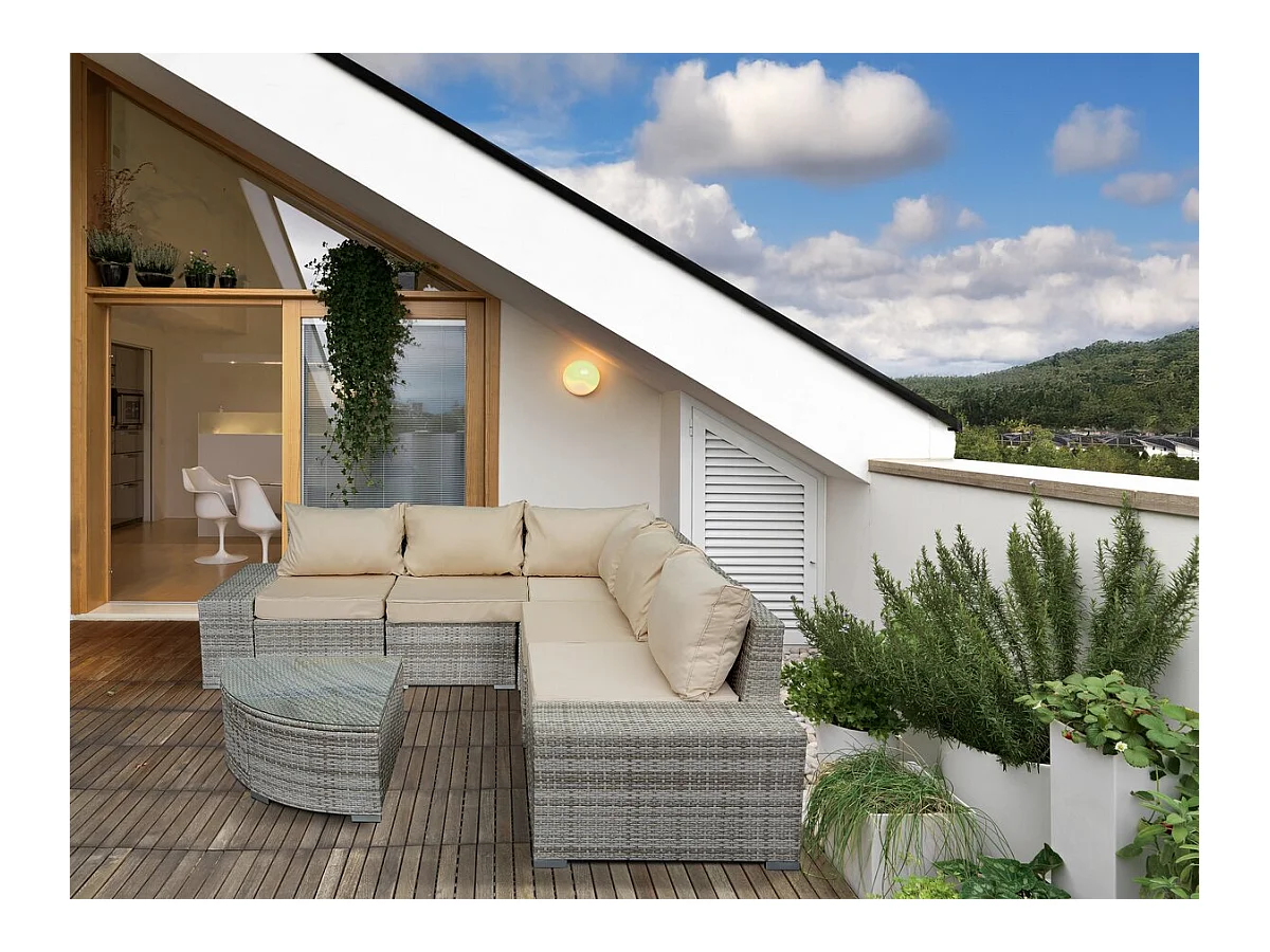 Gartenmöbel aus geflochtenem Kunststoff "Milo" – 5 Plätze – Grau