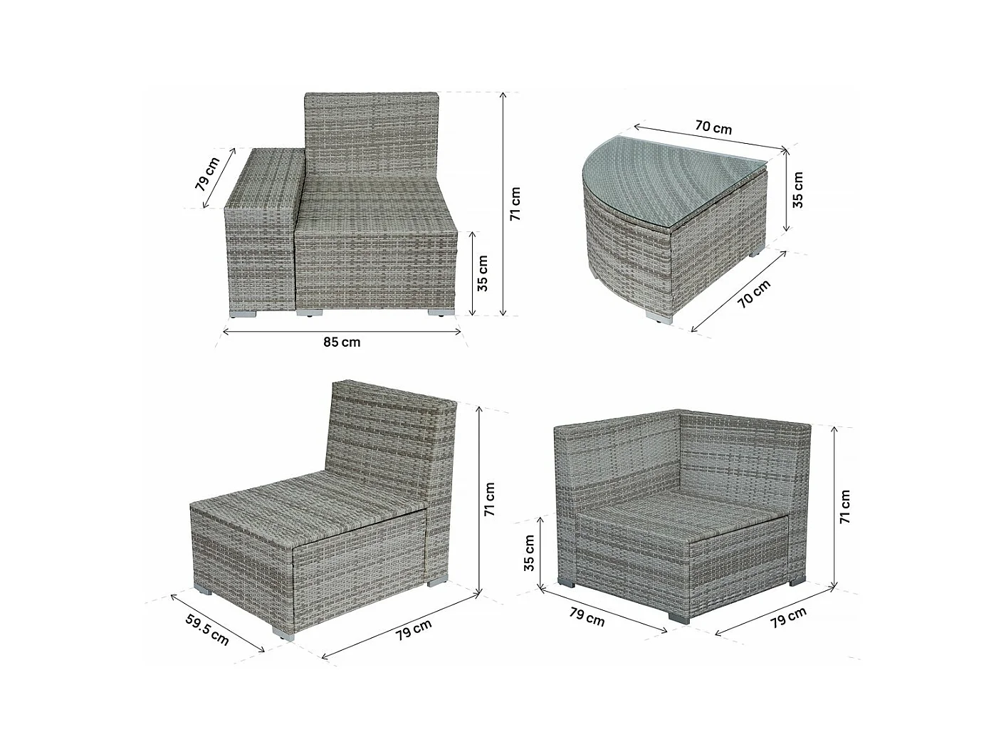 Gartenmöbel aus geflochtenem Kunststoff "Milo" – 5 Plätze – Grau