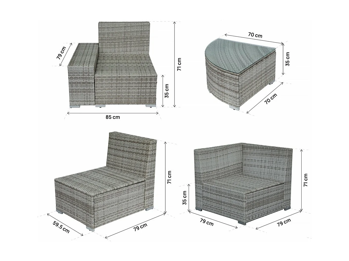 Salon de jardin en résine tressée "Milo" - 5 places - Gris