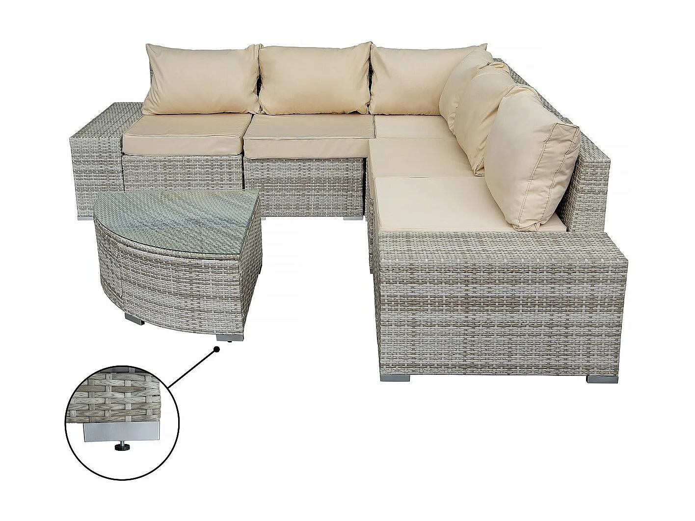 Salon de jardin en résine tressée "Milo" - 5 places - Gris