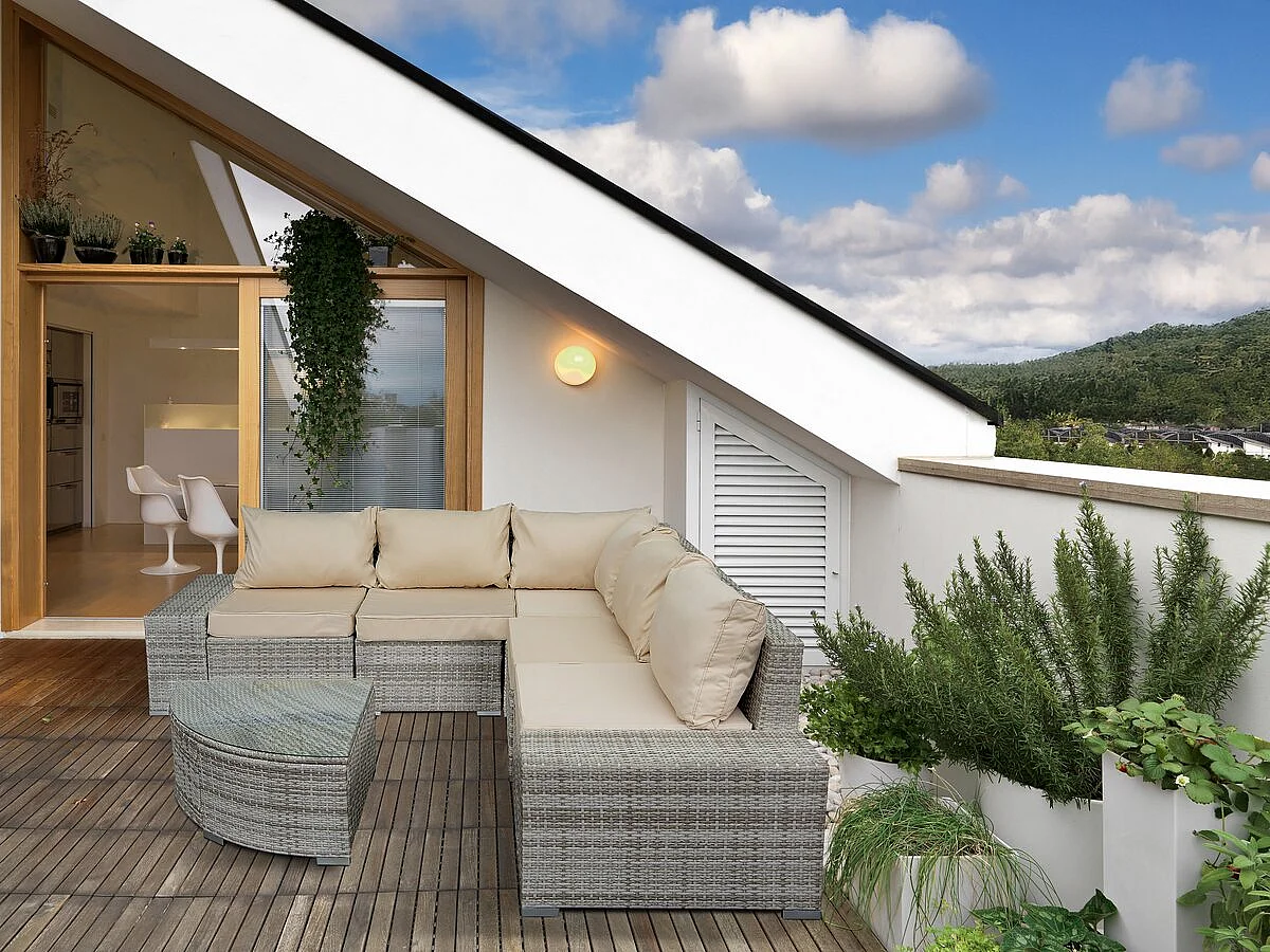 Conjunto de jardim em vime sintético "Milo" 5 lugares Cinzento Moderno e Elegante