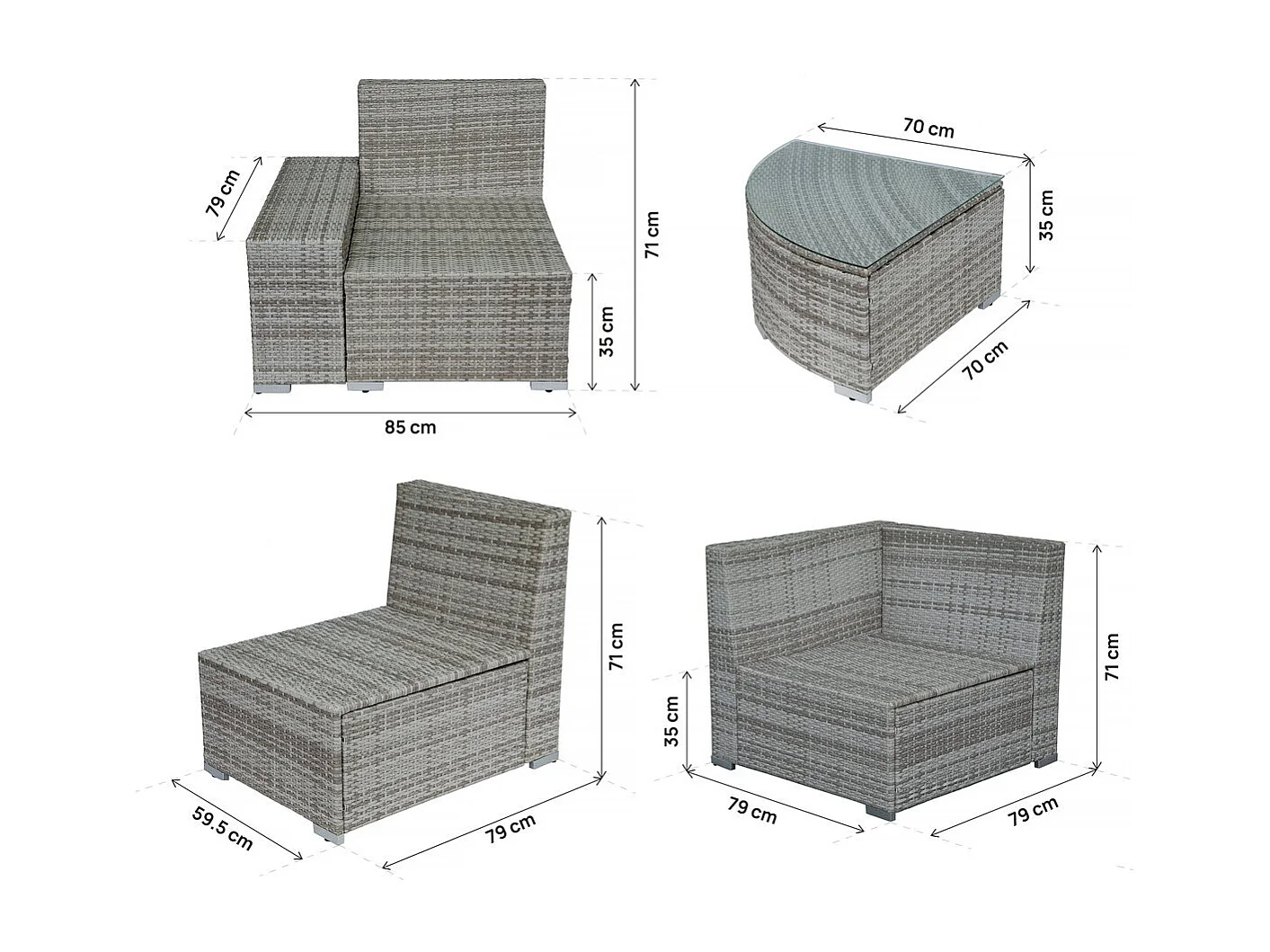 Conjunto de jardim em vime sintético "Milo" 5 lugares Cinzento Moderno e Elegante