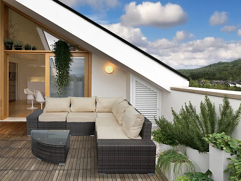 Salon de jardin en résine tressée "Zelda" - 5 places - Marron