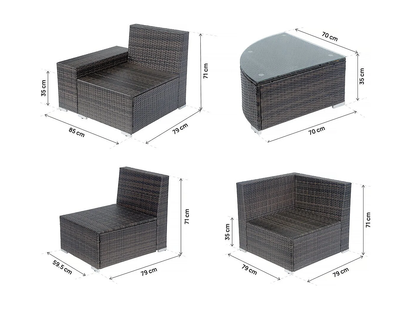 Salon de jardin en résine tressée "Zelda" - 5 places - Marron