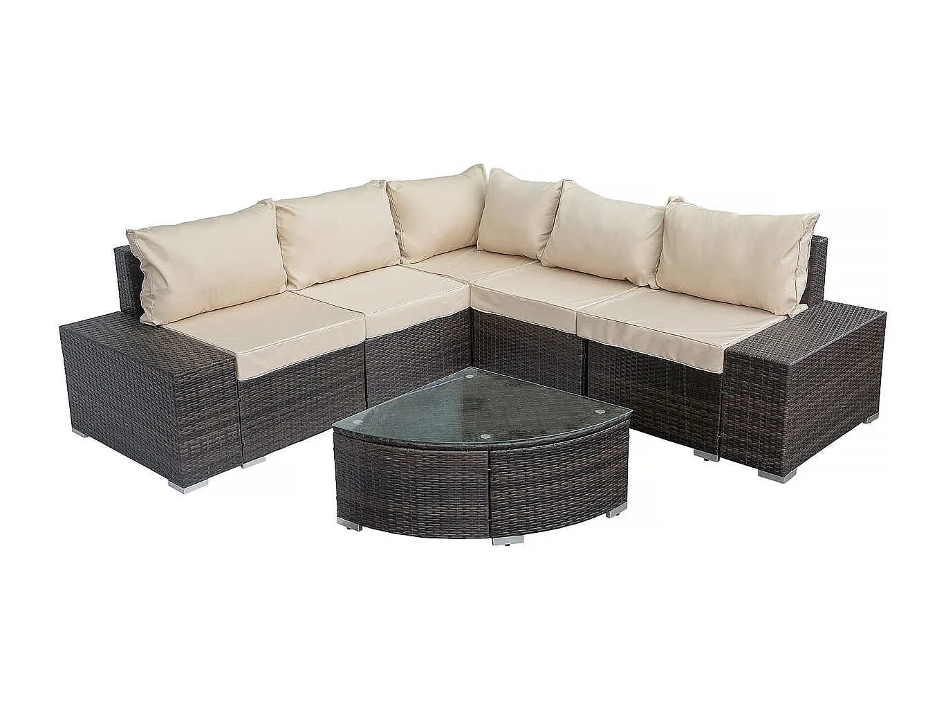 Loungeset van gevlochten kunsthars "Zelda" 5 plaatsen Bruin Modern en Elegant