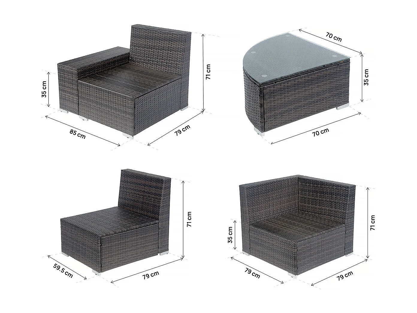 Loungeset van gevlochten kunsthars "Zelda" 5 plaatsen Bruin Modern en Elegant