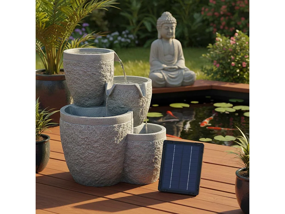 Fontaine de jardin solaire 4 étages 39 x 33 x 47 cm