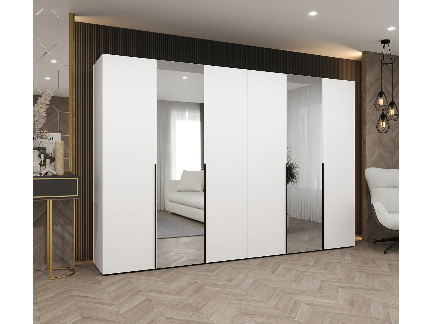 Armoire à portes battantes Alicante 2 202/300/52 6 portes (blanc/noir)