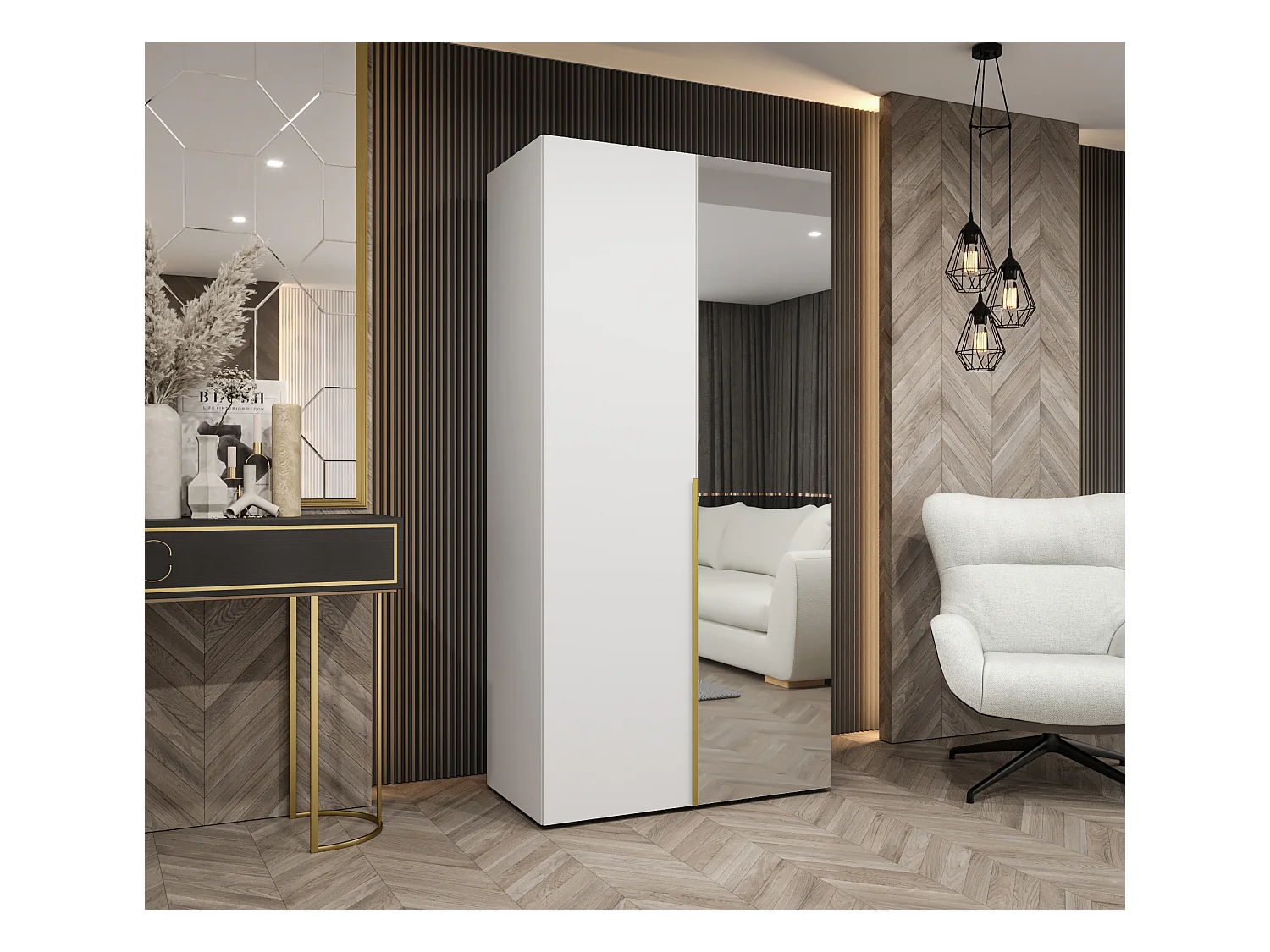 Armoire à portes battantes Alicante 2 202/100/52 2 portes (blanc/doré)