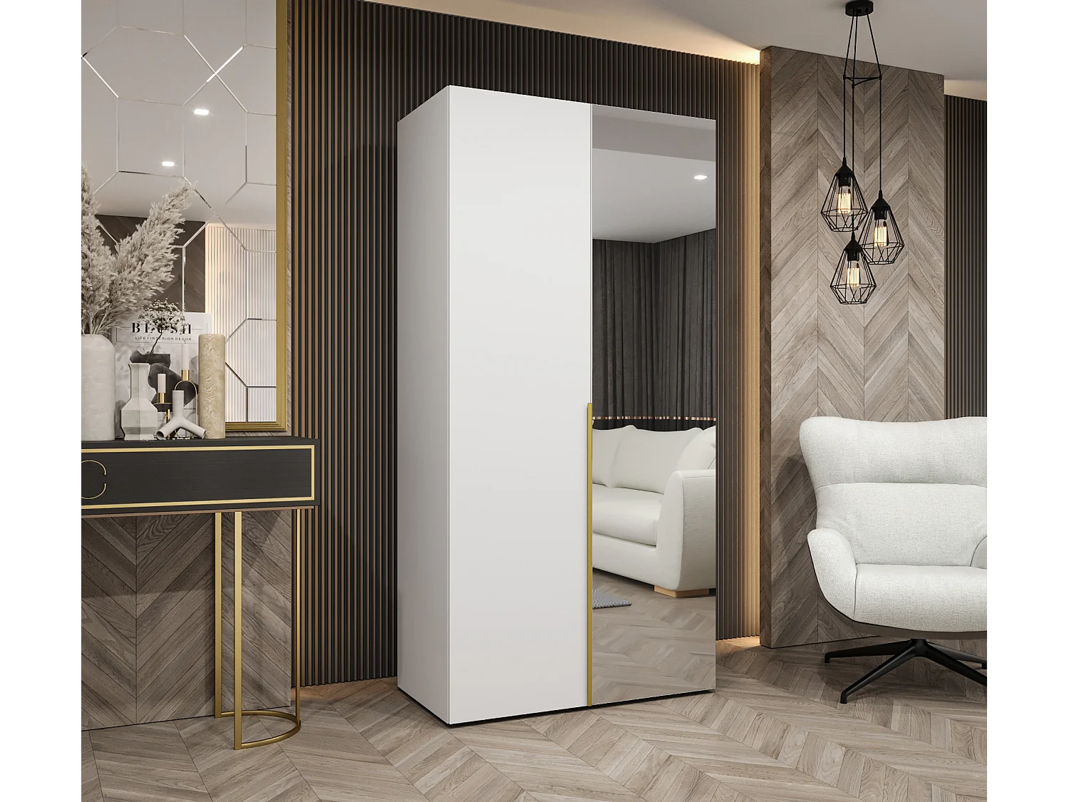 Armoire à portes battantes Alicante 2 202/100/52 2 portes (blanc/doré)