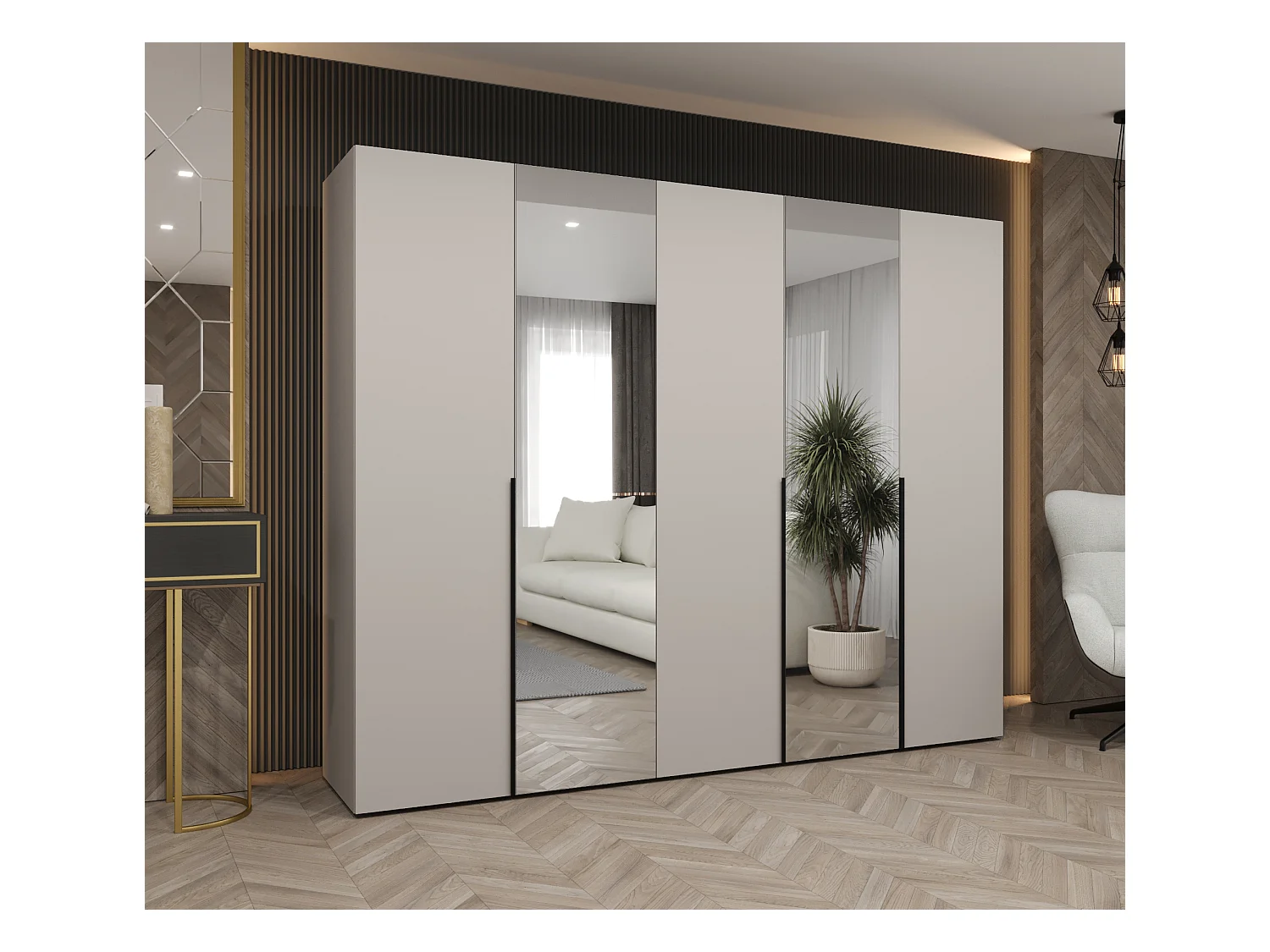 Armoire à portes battantes Alicante 2 202/250/52 5 portes (cachemire/noir)