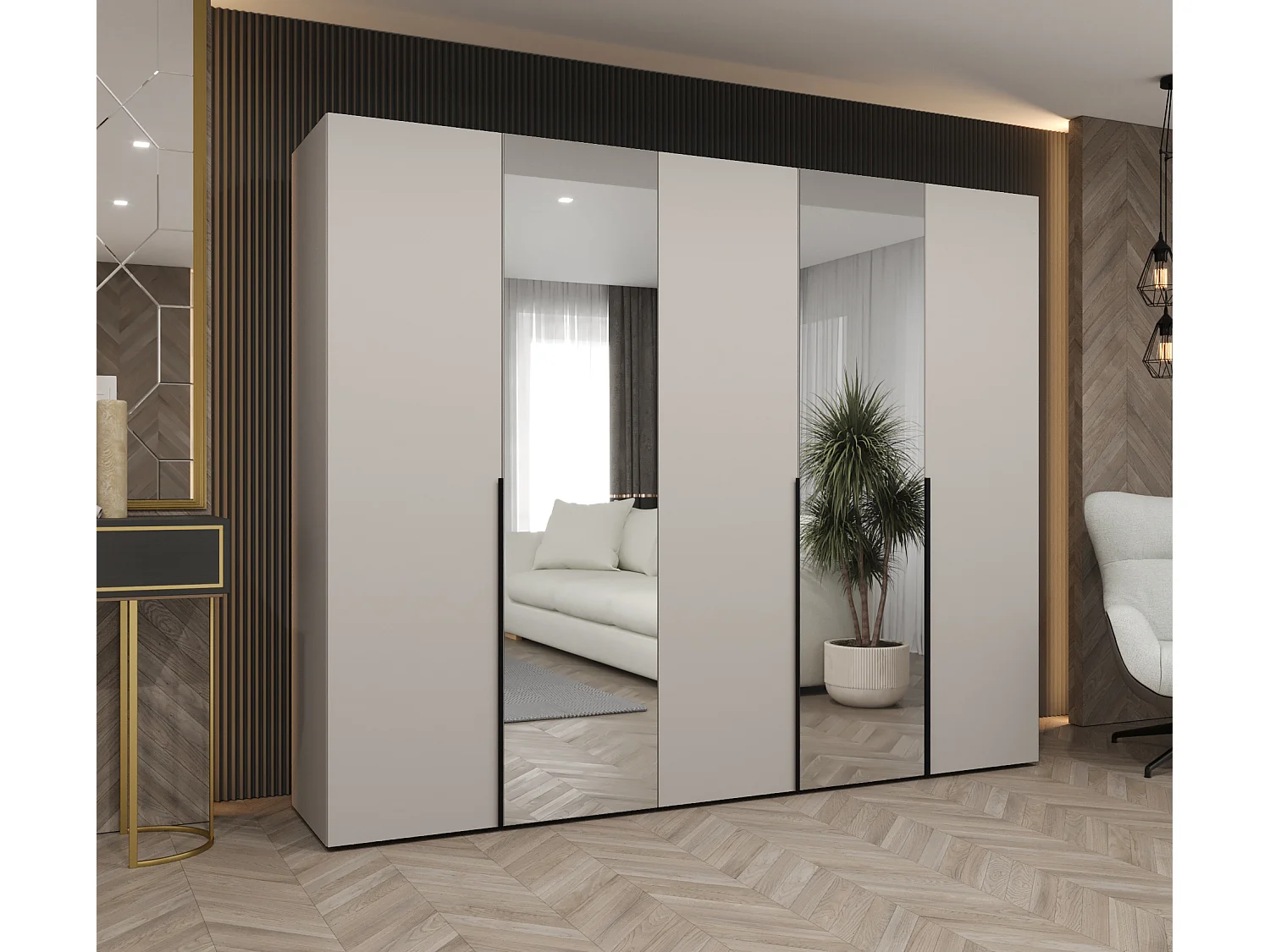 Armoire à portes battantes Alicante 2 202/250/52 5 portes (cachemire/noir)