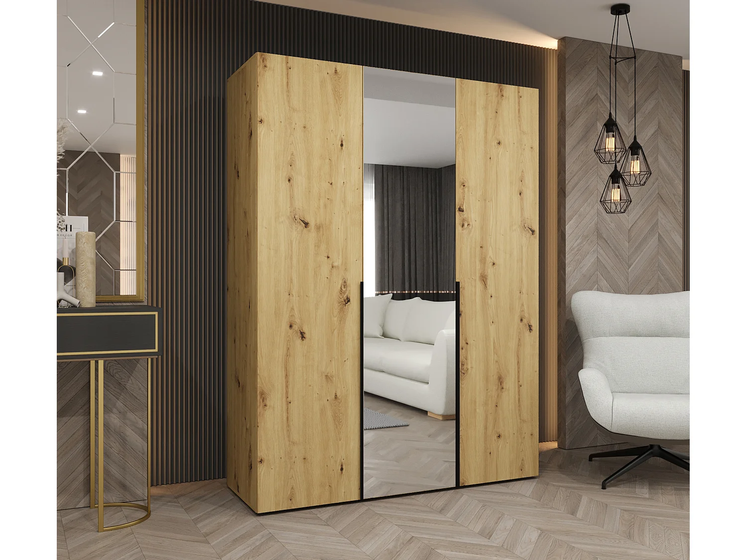 Armoire à portes battantes Alicante 2 202/150/52 3 portes (artisan/noir)