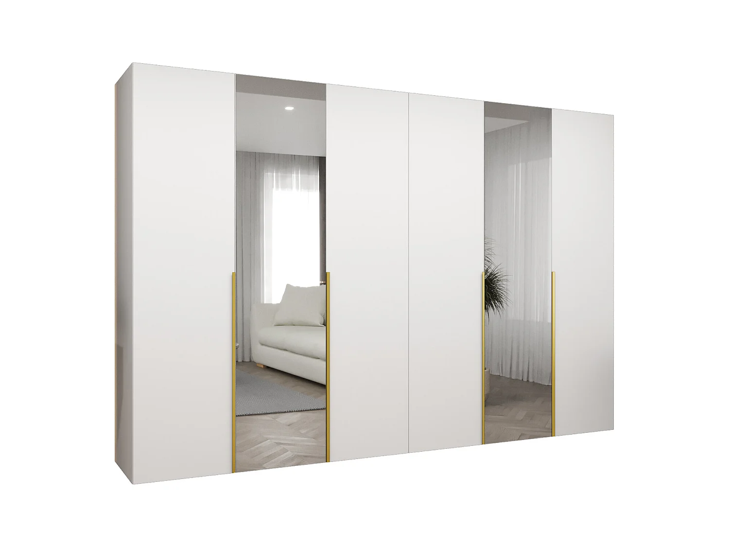Drehtürenschrank Alicante 2 202/300/52 6-türig (Weiß|Gold)