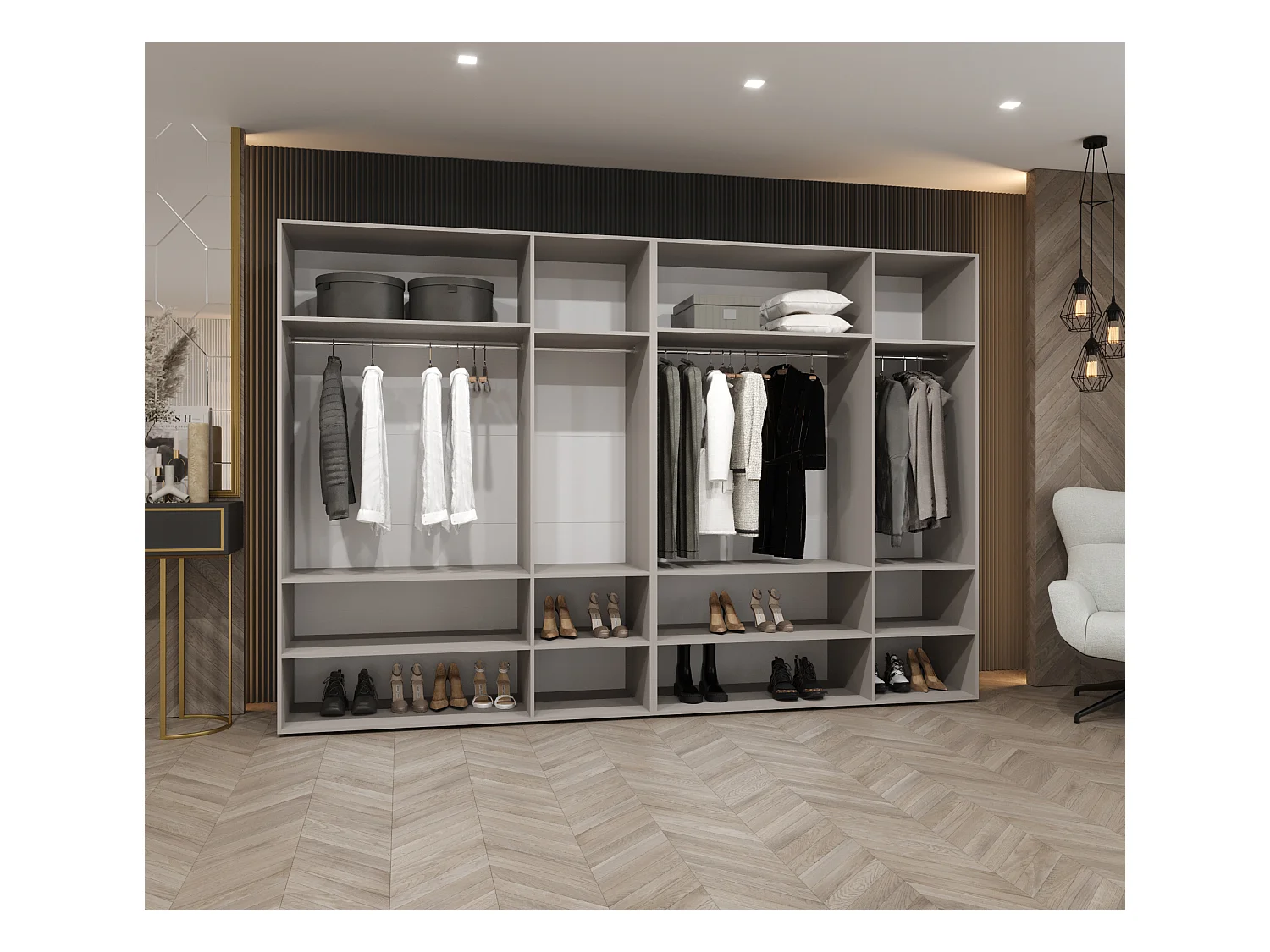 Drehtürenschrank Alicante 2 202/300/52 6-türig (Kaschmir + Griffe: Gold)