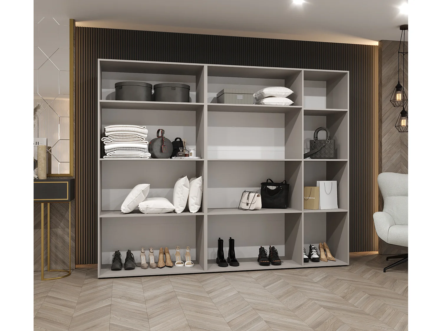 Drehtürenschrank Alicante 2 202/250/52 5-türig (Schwarz + Griffe: Gold)