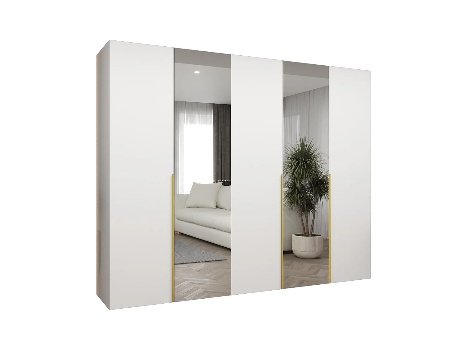 Draaideurkast Alicante 2 202/250/52 5-deurs  (wit/goud)