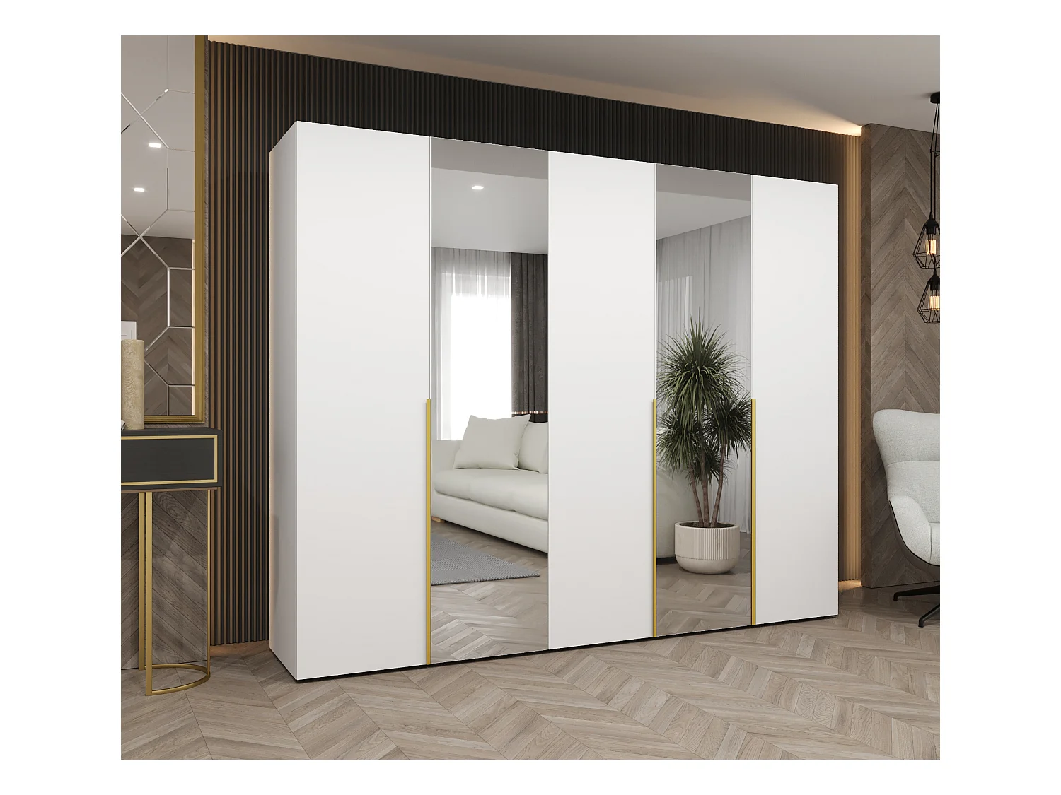 Draaideurkast Alicante 2 202/250/52 5-deurs  (wit/goud)