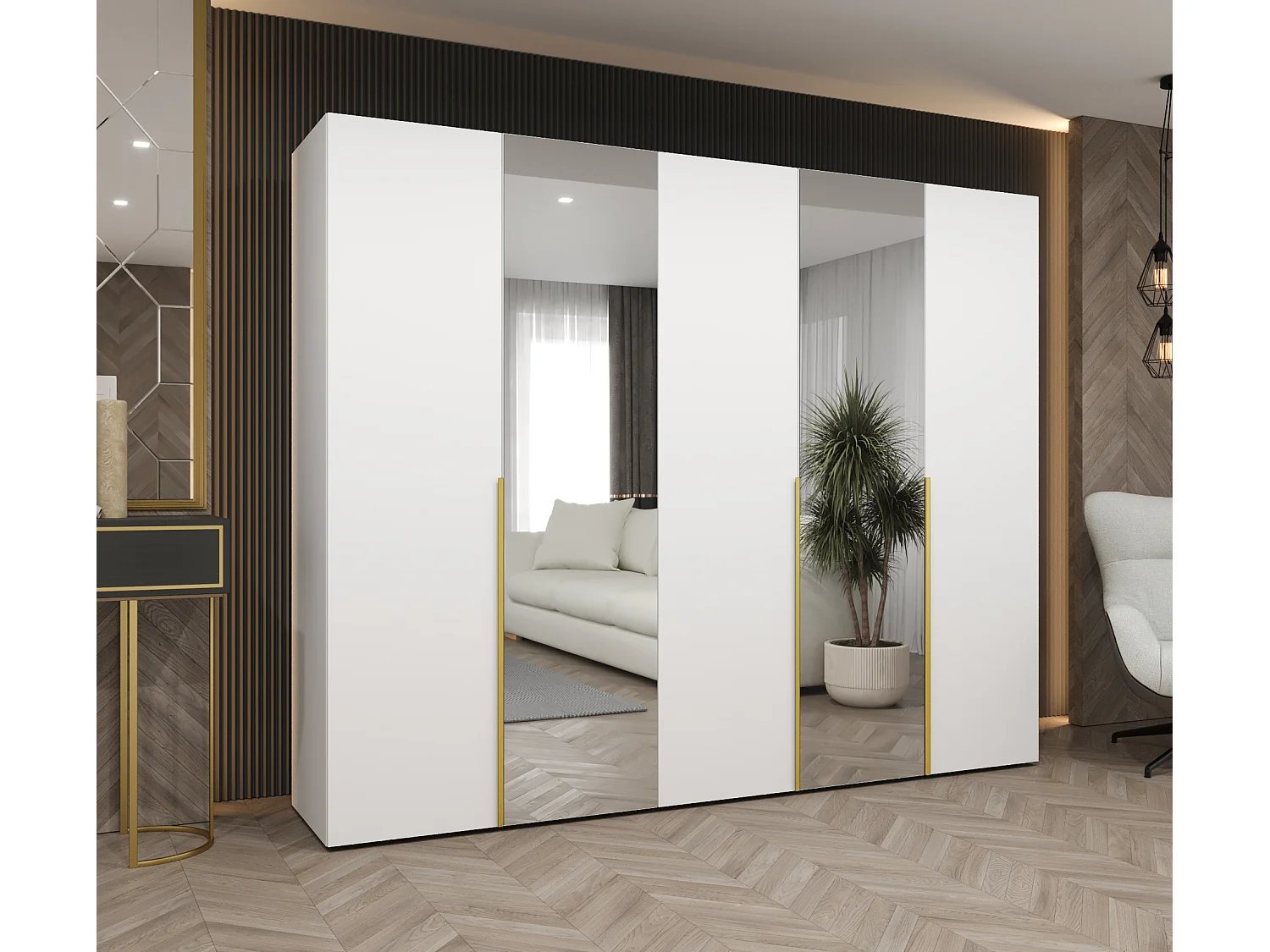 Armadio Alicante 2 con ante battenti 202/250/52 5 ante (bianco/d'oro)