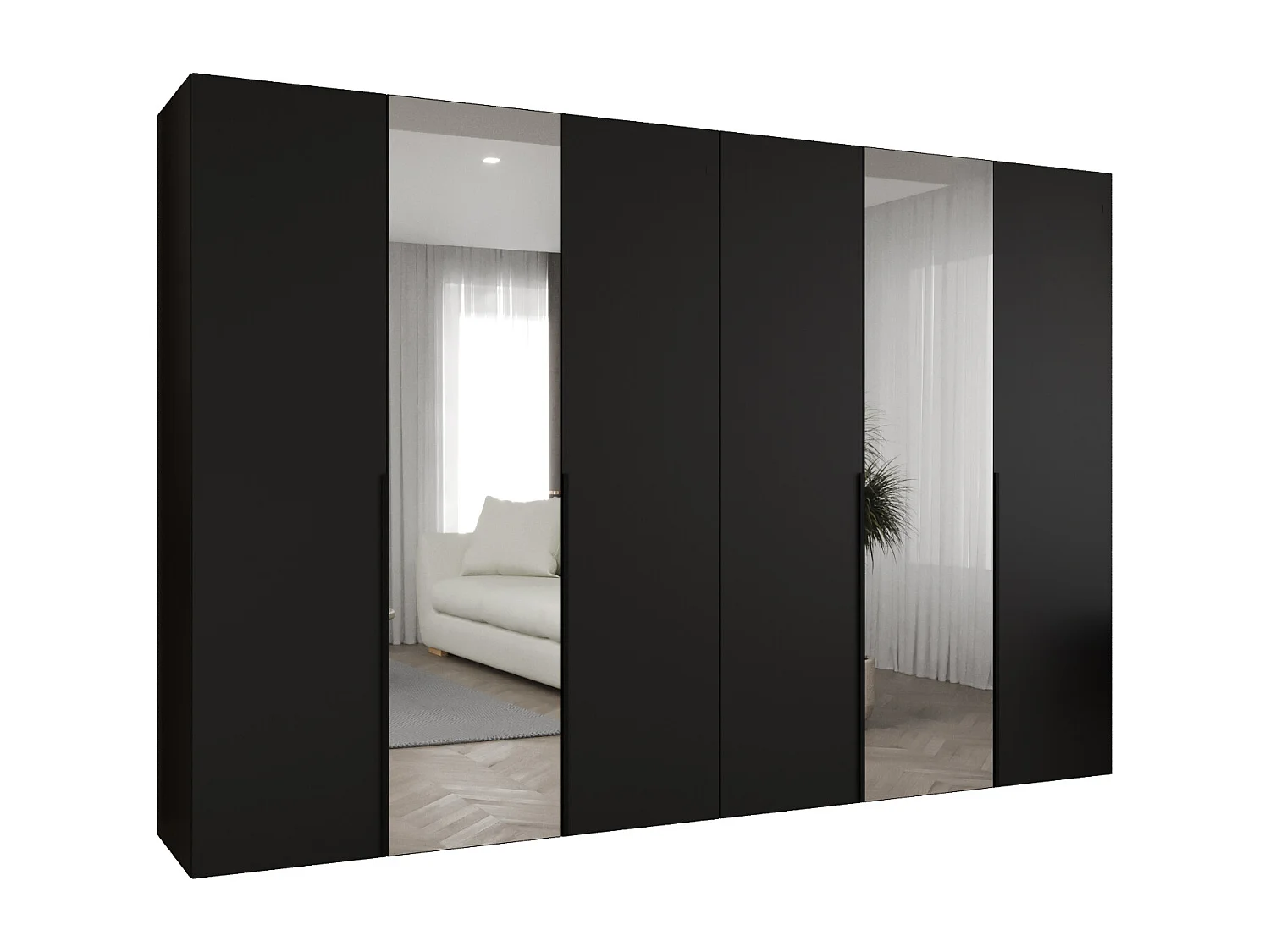 Drehtürenschrank Alicante 2 202/300/52 6-türig (Schwarz + Griffe: Schwarz)