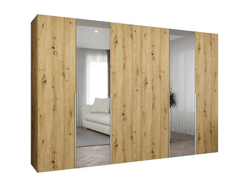 Drehtürenschrank Alicante 2 202/300/52 6-türig (Artisan Eiche + Griffe: Kaschmir)