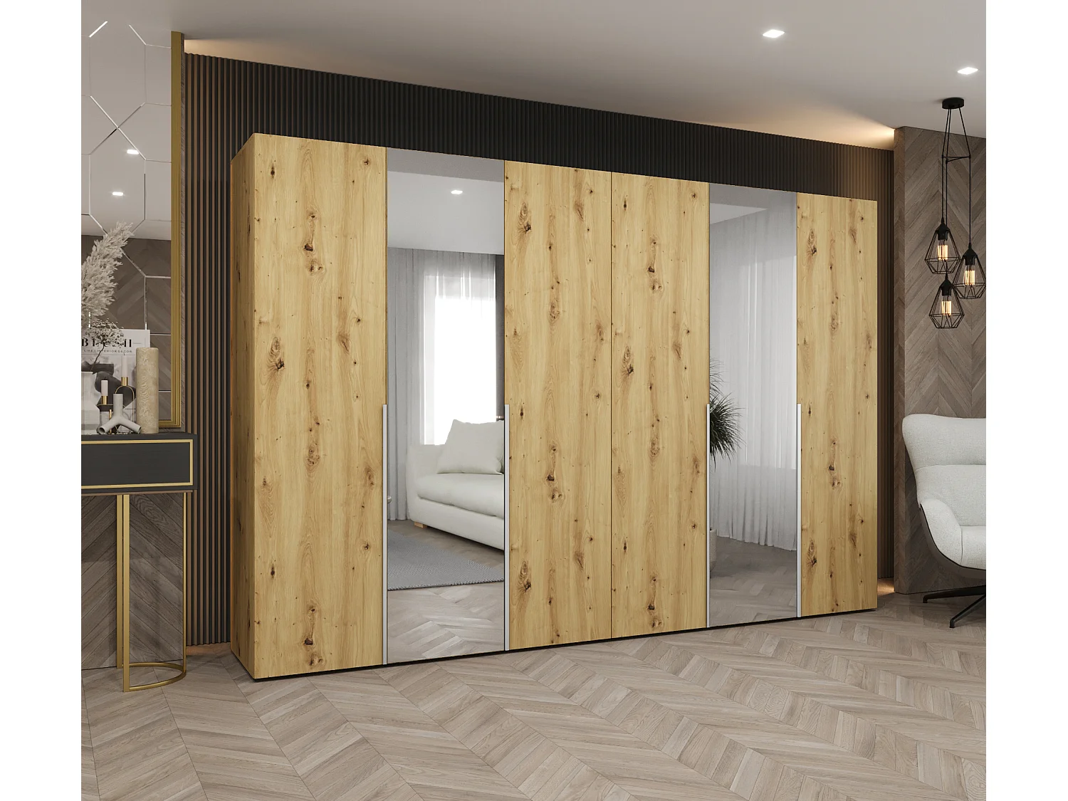 Armoire à portes battantes Alicante 2 202/300/52 6 portes (artisan/cachemire)