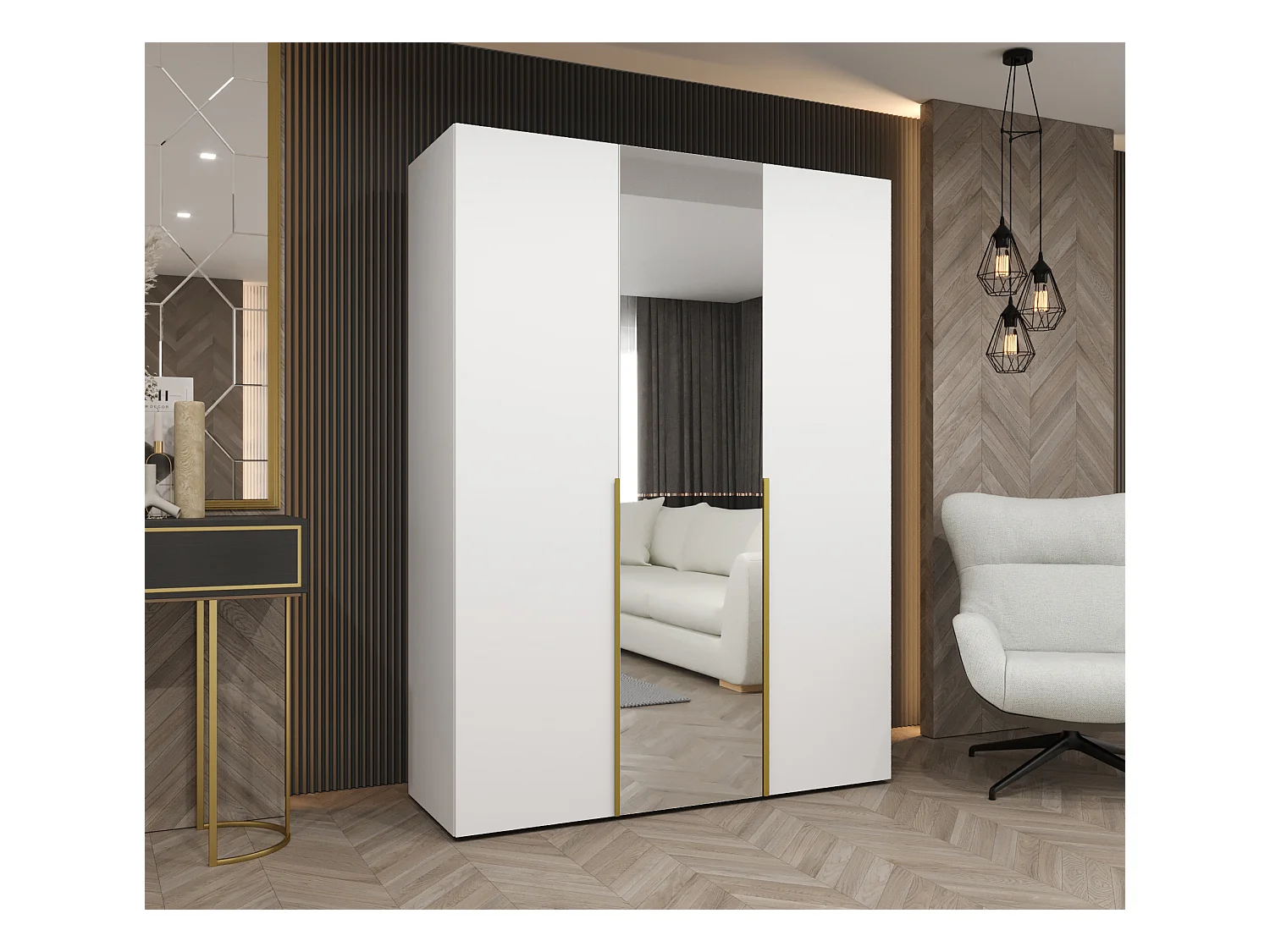 Draaideurkast Alicante 2 202/150/52 3-deurs  (wit/goud)