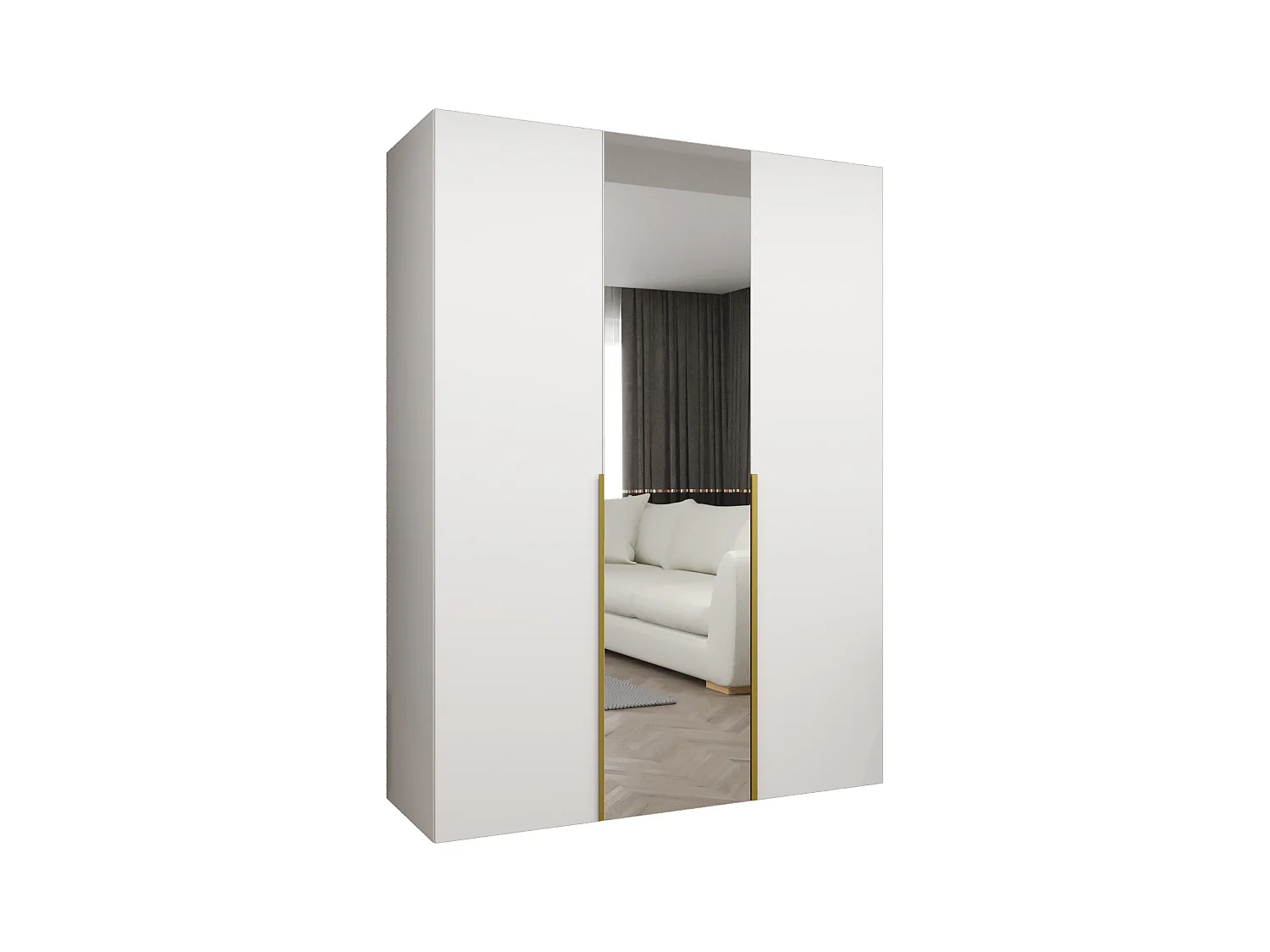 Drehtürenschrank Alicante 2 202/150/52 3-türig (Weiß|Gold)