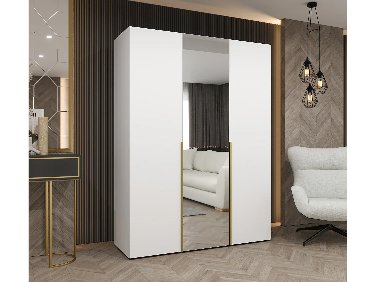 Armoire à portes battantes Alicante 2 202/150/52 3 portes (blanc/doré)