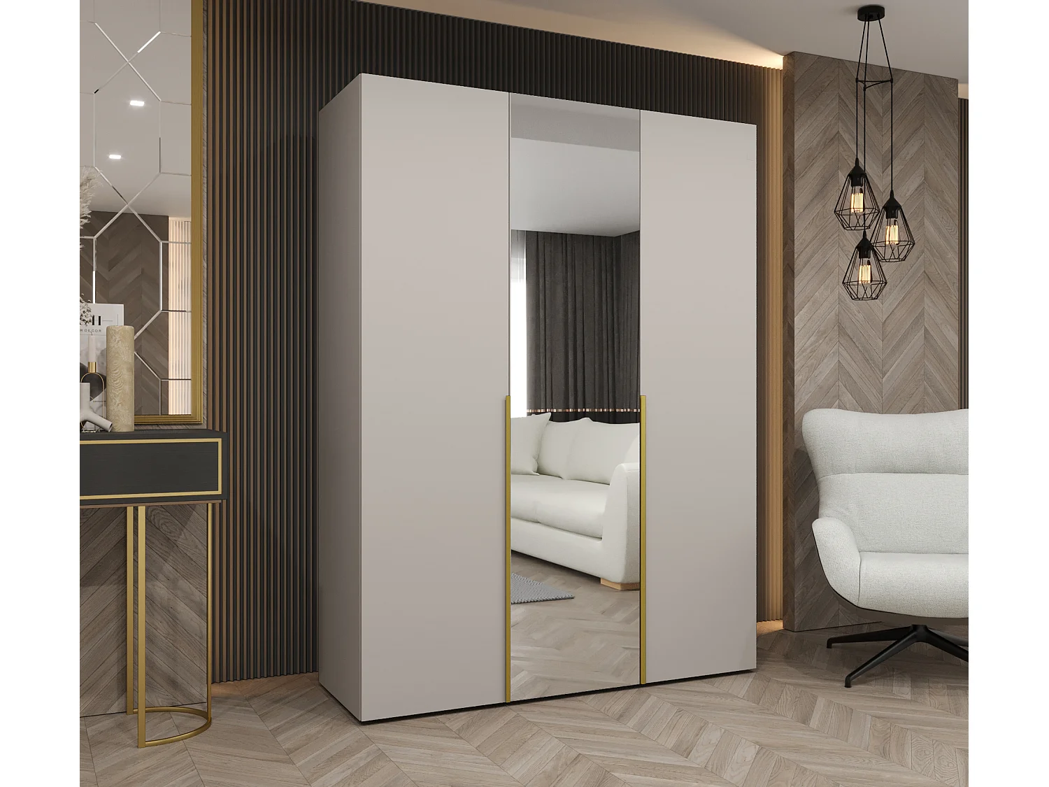 Armoire à portes battantes Alicante 2 202/150/52 3 portes (cachemire/doré)