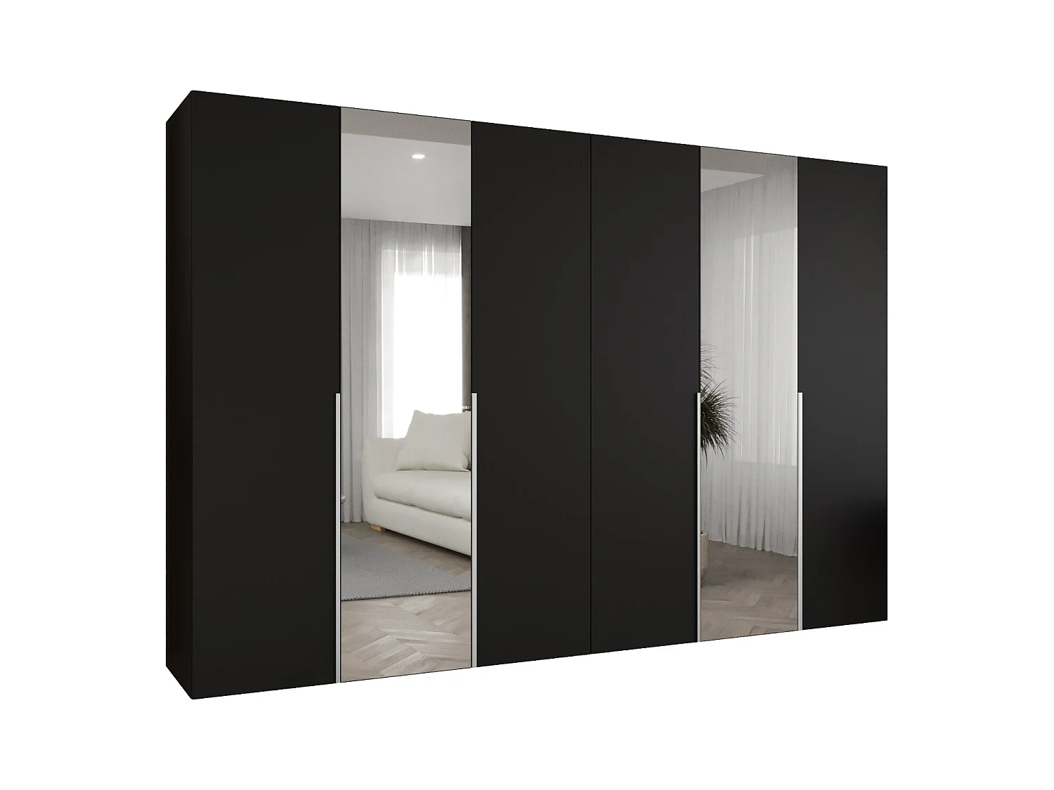 Drehtürenschrank Alicante 2 202/300/52 6-türig (Schwarz + Griffe: Kaschmir)