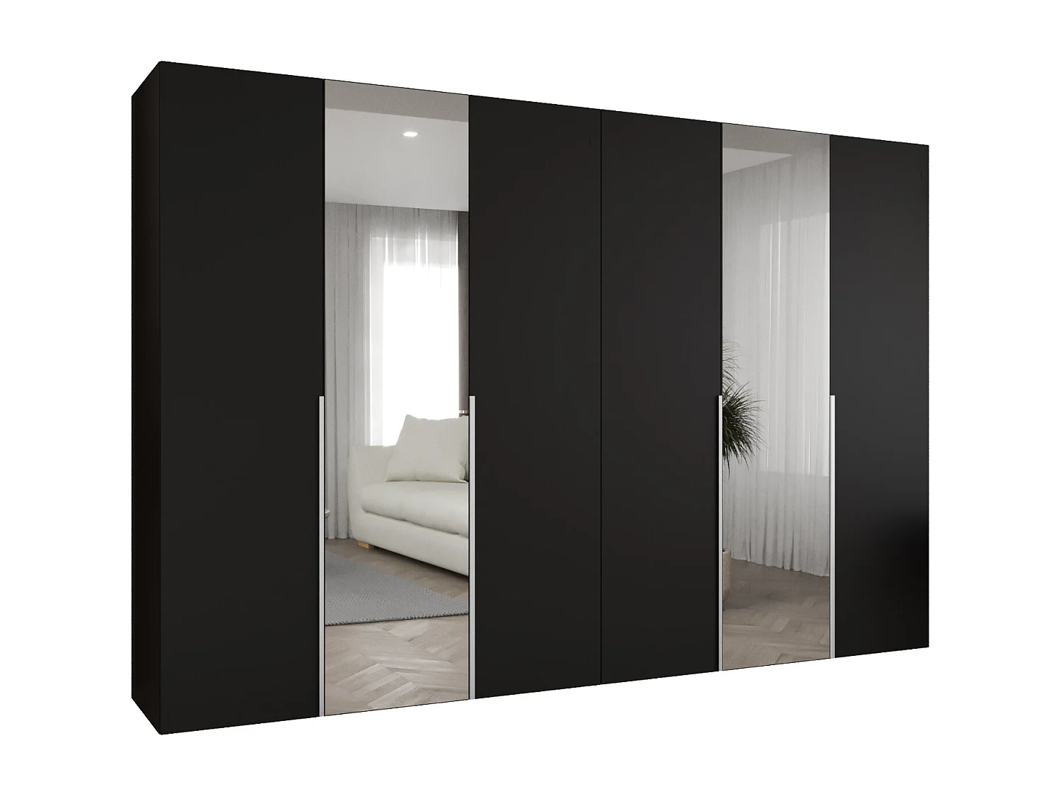 Drehtürenschrank Alicante 2 202/300/52 6-türig (Schwarz + Griffe: Kaschmir)