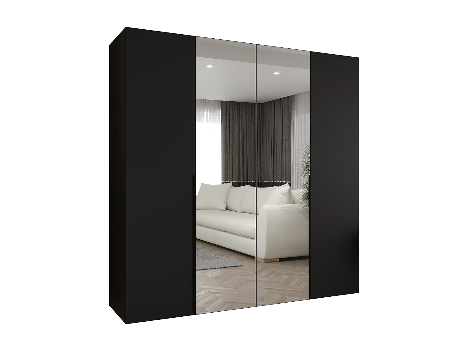 Drehtürenschrank Alicante 2 202/200/52 4-türig (Schwarz + Griffe: Schwarz)